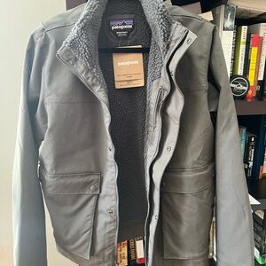 Patagonia Gray Maple Grove Twill and Sherpa Lined Jacket with High Collar